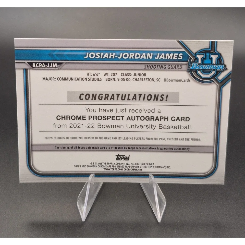 2021 Bowman Chrome Josiah-Jordan James #BCPA-JJM 1st‎ Bowman Refractor Autograph